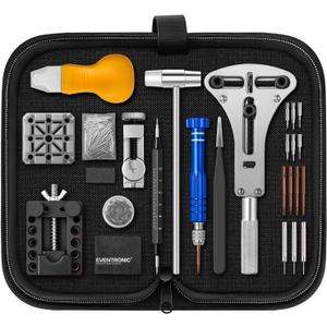 2025 UpgradeEventronic Watch Repair Kit, Professional Watch Battery Replacement Tool Kit, Watch Link & Back Removal Tool, Watch Tool Kit with Spring Bar, Case Opener, Link Remover, Carrying Case (142pcs)