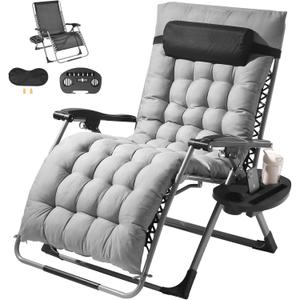 VEVOR Zero Gravity Chair, 33 inch Zero Gravity Recliner Lounge Chair for Indoor and Outdoor, Adjustable Anti Gravity Chair with Cushion, Headrest, Footrest, and Cupholder, 500 lbs, Gray