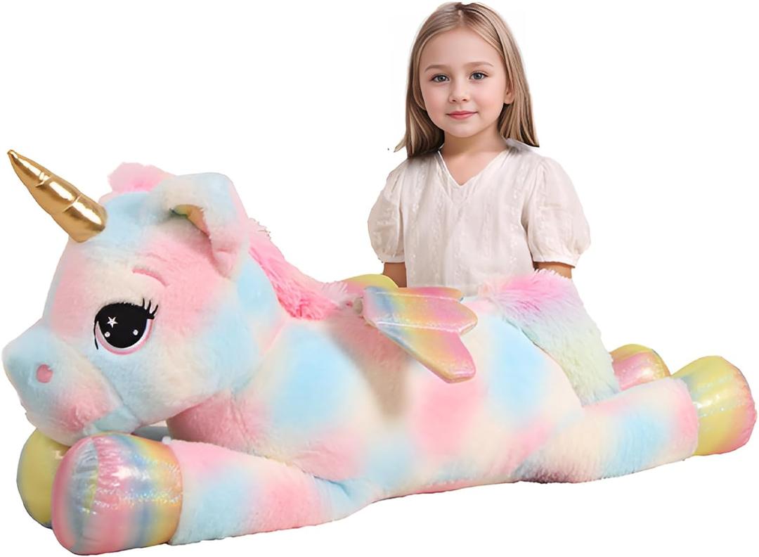 44 Inch Giant Color Unicorn Stuffed Animal Pillow, Cute Soft Big Unicorn with Rainbow Wings Large Plush Toy, Gifts for Girlfriend Girl Boy Kids Christmas Birthday Valentines