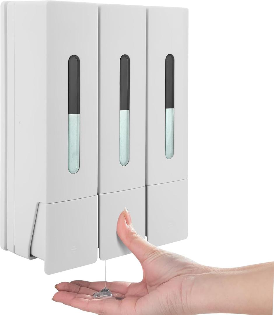 Shampoo Conditioner Dispenser 3 Chamber Wall Mounted Shower Soap Dispenser 400ml Shower Gel Shampoo Conditioner for Bathroom Kitchen Hotel Office Hospital (White)