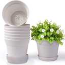 homenote Pots for Plants, 8 Pcs 7.5 Inch Plastic Planters with Multiple Drainage Holes and Tray - Plant Pots for All Home Garden Flowers Succulents, Cream White