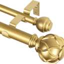 KAMANINA 1 Inch Double Curtain Rods for Windows 36 to 72 Inches (3-6 Feet), Warm Gold Heavy Duty Double Curtain Rod, Telescoping Drapery Rod with Netted Texture Finials