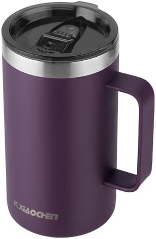 KXIAOCHEN 20oz Insulated Coffee Mug with Lid, Stainless Steel Coffee Cup, Double Wall Vacuum Coffee Tumbler with Handle, Premium Thermal Travel Coffee Mug (Purple)