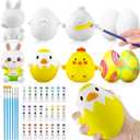 Poen 12 Pcs Easter Egg Bunny Coloring Decorating Dye Kit with Paints, Easter Squeeze Slow Rising White Eggs Chicken Rabbits Toys Coloring Craft Kit DIY Make Your Own Crafts Party Favors Supplies