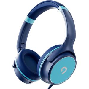 Kids Headphones with Safe 85dB/94dB Volume Limiter for Child/Teens, Foldable HD Stereo Sound Headset for Kindle Kids/fire Tablet/iPad/Laptop, Headphones with Microphone (Blue)