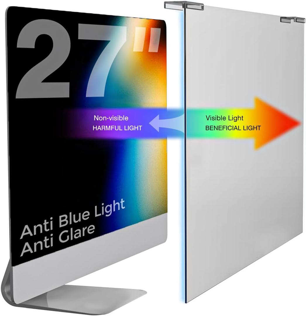 Anti Blue Light & Anti Glare Screen Protector,27-28 Inch Monitor Screen Protector for Eyes Strain,Hanging Computer Screen Blue Light Blocker for LCD TV PC Monitors(1 Pack: 27"-28" Diagonal)