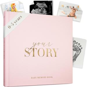 Baby Girl Memory Book  Blush Pink Baby Journal from Birth to Age 5 | Keepsake with Gold Foil Fabric Cover | Milestone Tracker, Photo Pages, Baby Shower Girls
