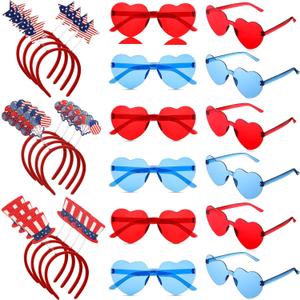 Jutom 24 Pieces 4th of July Patriotic Headbands and Glasses Set, American Flag Star Head Bopper for Independence Party Favor(Classic Style)