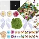 49 Pcs Spring Garden Theme DIY Graduation Cap Decor Faux Assorted Flowers White Bows 3D Butterfly Stickers Artificial Moss Crafts Alphabet Tiles for DIY Hat Grad Cap Topper Graduation Party Supplies