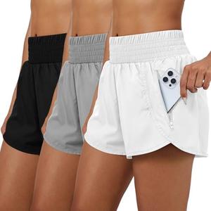 Coume 3 Pack Women's 2 in 1 Running Shorts with Zipper Pockets 2.5" High Waisted Quick Dry Athletic Workout Gym Summer Shorts Size S
