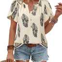 Timeson Womens Summer Tops Boho Short Sleeve Business Casual Blouses Button Down Floral Shirts Fashion Beach Vacation Clothes (XL)