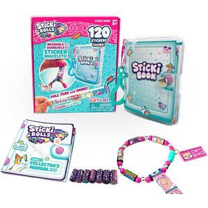Sky Castle Sticki Rolls Sticki Book, Wearable & Shareable Sticker Bracelet, 120 Mini Stickers, Bracelet and Sticki Book, Assorted Colours and Styles