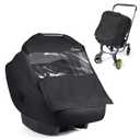 Winter Baby Carseat Cover with Clear Peep Window, Universal Car Seat Rain Cover with Zipper Door and Side Ventilation, All-Round Snow, Wind & Rain Canopy Waterproof Cover, Machine Washable, Black
