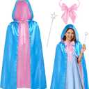 Fairy Godmother Costume Set, Fairy Costume Accessories with Blue Fairy Hooded Cloak Bow Tie Star Stick for Women (Blue)