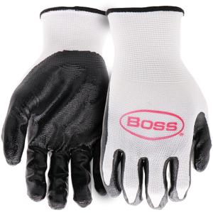 Boss Men's Grip 5-Pack Flat Nitrile Coated Work Glove, Water Resistant, Abrasion Resistant, Superior Grip, Spandex Backing, Black/White, Large, (B31901-L5P)