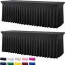 2 Pack Black Spandex Tablecloth for 8 Foot Rectangle Tables, Wrinkle Free Fitted Table Cloths 8ft Stretchy Table Clothes Cover Desk Skirt for Parties Weddings Birthday Banquet Baby Shower