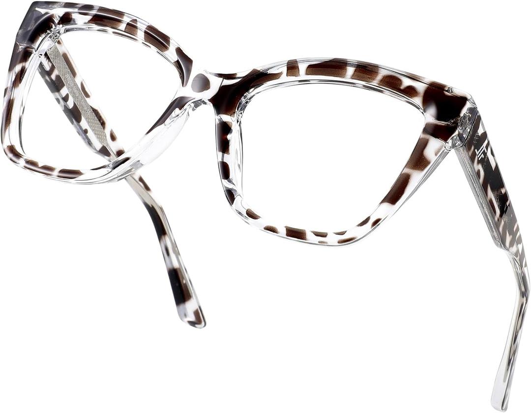 Women's Oversized Blue Light Blocking Glasses, Cat Eye Computer Gaming Glasses Anti Eyestrain & UV Glare RF6217 (Leopard Cateye Frame)