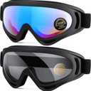 2-Pack Snow Ski Goggles, Snowboard Goggles for Men, Women, Youth, Kids, Boys or Girls (02.multicolor Lenses + Gray Transparent Lenses)