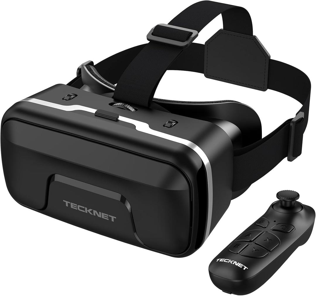 TECKNET VR Headset for Phone with Bluetooth Controller, 4.7-7.2" VR Headsets with HD 110FOV Anti-Blue Light Lenses & Adjustable Gears, 3D VR Headset for Kids Compatible iPhone Samsung Android