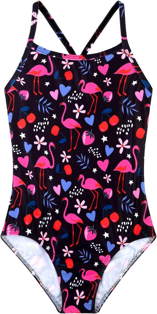 Girls One Piece Swimsuits Summer UPF 50+ Quick Dry Beach Bathing Suit Cross Shoulder Strap Swimwear, 4-5T