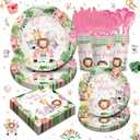 Safari Birthday Supplies Tableware Girl - Safari Jungle Baby Shower Party Decorations Include Plates, Cups, Napkins, Tableware, Wild Birthday Baby Shower Decorations | 24 Guests
