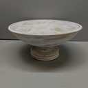 Mud Pie Beaded Wood Pedestal Bowl, White, 6" x 14" dia