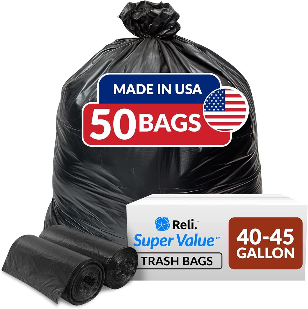 Reli. 40 to 45 Trash Bags Heavy Duty | 50 Trash Bags | Super Sizeable for Serious Garbage Cleanup (Black)