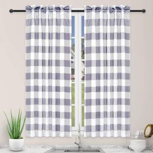 Simple Deluxe Buffalo Check Kitchen Tier Curtains, Plaid Gingham Small Curtain Blackout Valances Window Treatment for Half Cafe Windows, 26" W x 45" L, White and Grey