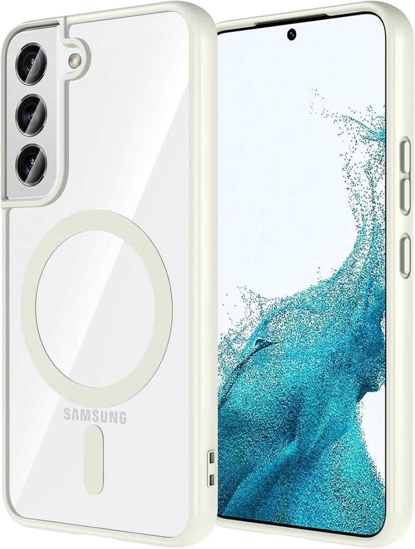 Hensinple for Samsung Galaxy S22 Case 6.1", Galaxy S22 Phone Case Magnetic [Compatible with MagSafe], Clear Hard Back Slim Drop Proof Magnetic Cover for Samsung S22 5G, White