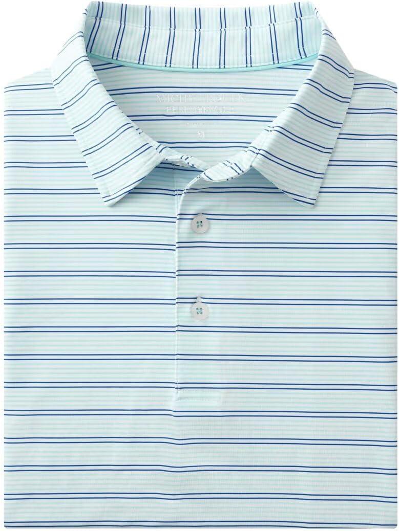 Rouen Men's Polo Shirts Short Sleeve Dry Fit Performance Wicking Moisture Causal Striped Collared Golf Shirts for Men (Blue, M)