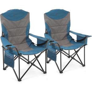 ARROWHEAD OUTDOOR 2-Pack Oversized XXL Portable Folding Camp Chair w/Glass & Cup Holders, Armrest Cooler, Heavy Duty Carry Bag, 600 lbs Weight Capacity