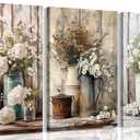 Vintage Rustic Farmhouse Canvas Wall Art Vintage Country Floral Still Life Wall Decor White Daisy Paintings Pictures Wildflower Prints Artwork for Kitchen Bathroom Living room Decoration 16x24in