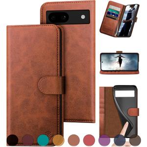 DuckSky for Google Pixel 8A Genuine Leather Wallet case RFID Blocking4 Credit Card HolderReal Leather Flip Folio Book Phone case Protective Cover Women Men for Pixel 8A case Light Brown