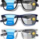 Hubeye Photochromic Progressive Reading Glasses for Men and Women Ultralight Flexible Anti-Blue Light Readers Navy blue+Clear+Black+2.0
