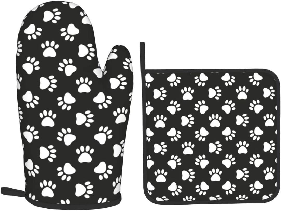 Dog and Cat Paw Print Oven Mitts and Pot Holders Heat Resistant Oven Mitts Safe for Baking Cooking BBQ