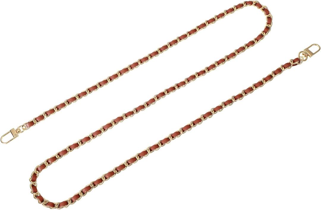 uxcell Purse Chain Strap, 47" Leather Iron Flat Chain Strap Handbag Chains Purse Straps with Buckles for Shoulder and Cross Body Bags Replacement Strap (Brown Strap + Gold Chain)