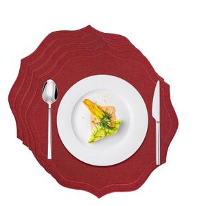 VOXIVEE Placemats Set of 4 - Round 15 Inch Cotton Linen Embroidered Scalloped Cloth Table Mats, Washable Red Placemat for Valentine Thanksgiving Holiday Wedding Party Decor