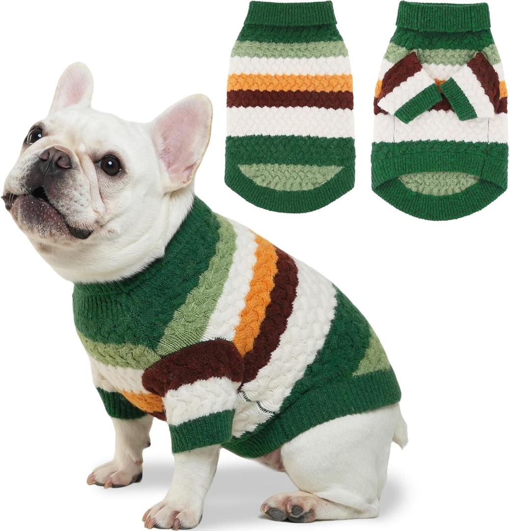 Dog Sweater, Classic Turtleneck Knitted Striped Dog Sweaters, Warm Sweater for Winter, Soft Christmas Sweaters for Boy Girl, Dogs Clothes for Small/Medium Cats, Doggys (Green, Large)