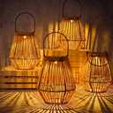 VIHOSE 4 Pack Solar Lanterns, Rattan Hanging Solar Lights with Handle Outdoor Waterproof, Outdoor Lamp Lights Decoration for Patio Porch Garden Pathway Yard Trees Lawn (Square)