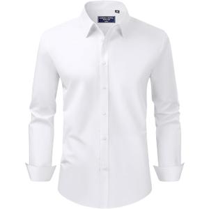 Alimens & Gentle Men's Dress Shirt Regular Fit Stretch Stain Shield Long Sleeve Solid Business Wedding Button Down Shirts (Medium, White)