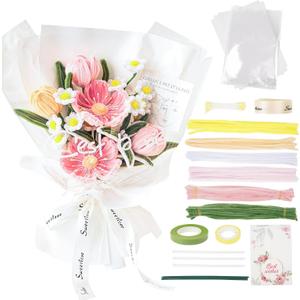 Aodes 144 Pieces Pipe Cleaners Craft Supplies for Wedding Gift, DIY Chenille Stems Cherry Blossom Bouquet Kit with Step-by-Step Video Tutorials for Holiday Decoration