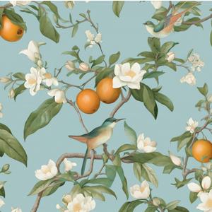 Laatse Blue Floral Wallpaper Peel and Stick, Vintage Bird Leaf Fruit Contact Paper, Self Adhesive Removable Retro Wall Mural Wall Paper for Room Walls Shelves Cabinet Table Decor 17.5" x 118"