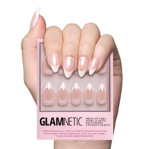 Glamnetic Press On Nails - Mrs. | Short Almond Fake Nails with French Tips and Glossy, Glazed Finish, Salon Quality | 15 Sizes - 30 Nail Kit with Glue