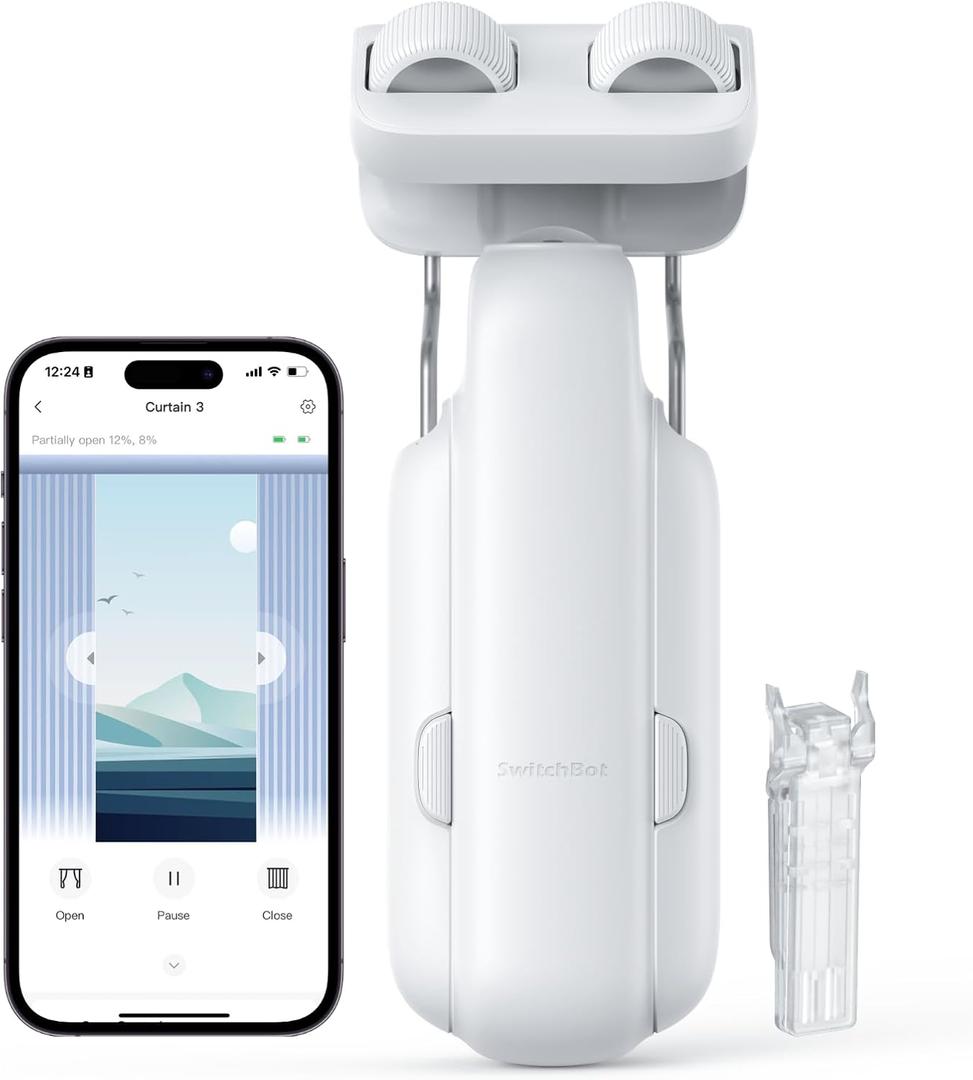 SwitchBot Automatic Curtain Opener - Bluetooth Remote Control Smart Curtain with App/Timer, Upgraded High-Performance Motor, Add SwitchBot Hub to Work with Alexa, Google Home, HomeKit