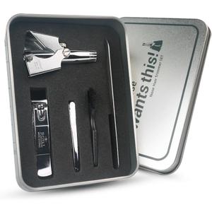 ROYAL [Made in Korea] Nose Hair Trimmer for Men Set, Birdie Set, with Nail Clippers and Tweezers, Manual, Battery-Free, Waterproof, Painless with Twelve Dual-Edged Blades, Patented Mechanism RET-4 (Silver Set)