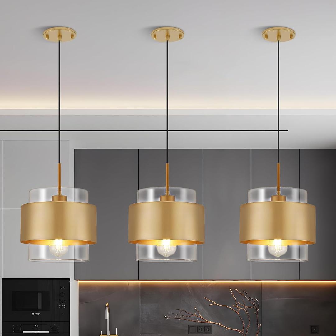 9.8" Modern Pendant Lights Kitchen Island, Hanging Light Fixtures with Durable Metal Shades, Adjustable Pendant Lights for Kitchen Island Bedroom Hallway, 3 Pack