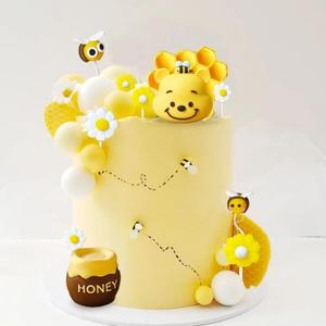 Bumble Bee Cake Decorations Honey Comb Decorations Bear Baby Shower Cake Decoration Fun to Bee One Cake Topper Bumble Bee Party Favors Supplies (Yellow)