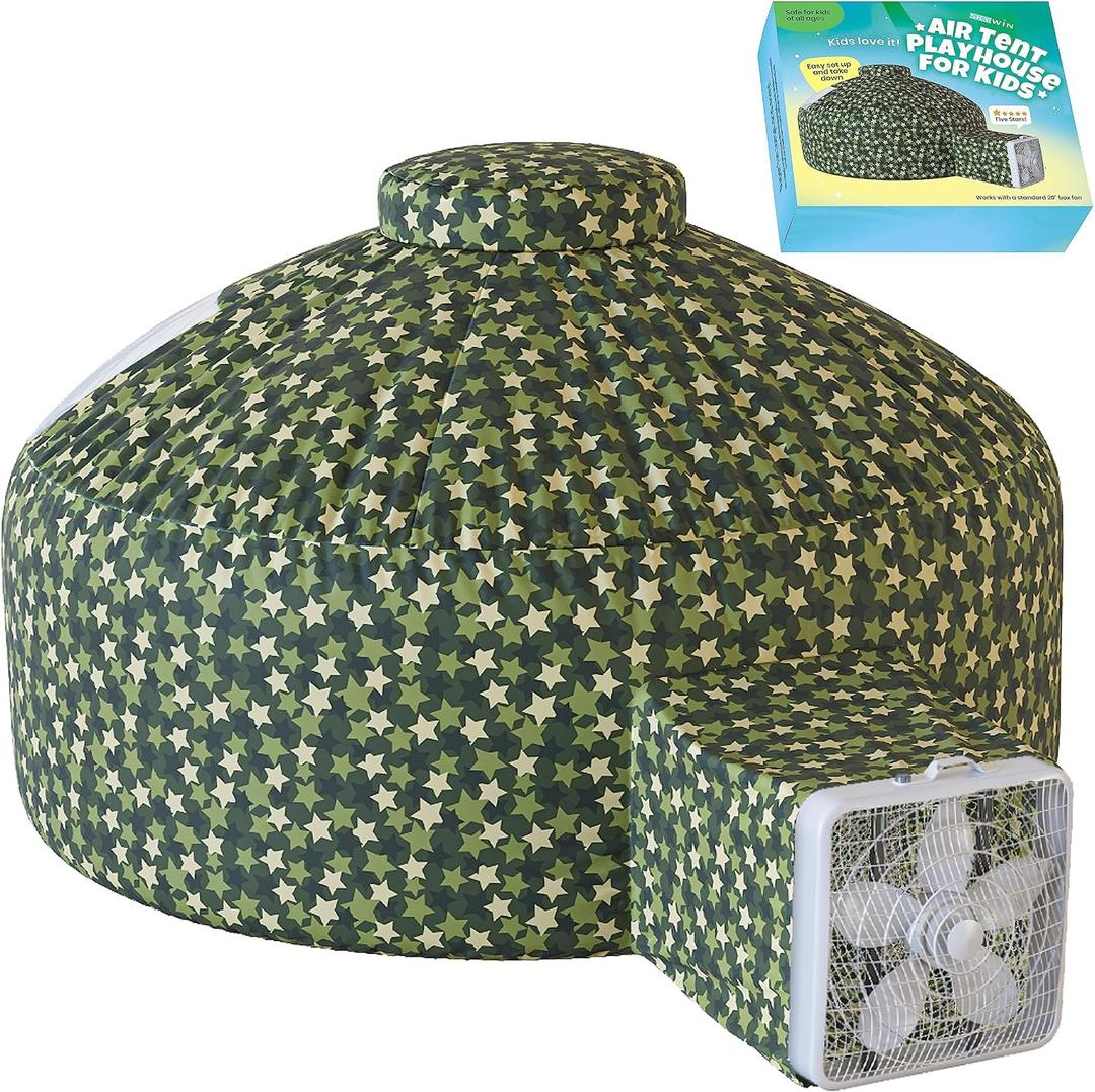 Skywin Air Tent for Kids (77 x 50) Builds in 30 Sec, Toddler Tents Indoor for Imaginative Play, Spacious Kids Forts Indoor Playhouse for Boys & Girls Ages 3-14 (Fan Not Incl) (Forest Fort)