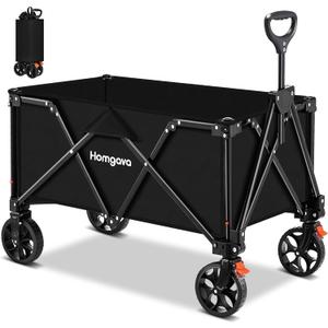 Collapsible Folding Wagon Heavy Duty,Foldable Utility Cart with Wheels,Large Capacity,with 2 Brakes,for Grocery Outdoor Camping Beach Gardening Shopping Fishing,Black