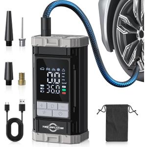 Tire Inflator Portable Air Compressor, 2X Fast Air Pump with Digital Gauge 150 PSI, Auto Shutoff for Roadside Inflation, Daily Car Care, Motorcycles, Bikes, and Sports Ball, One-Click Start (Black-gery)